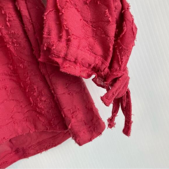 Lucky Brand textured long sleeve top red tie cuffs size small - Picture 2 of 7